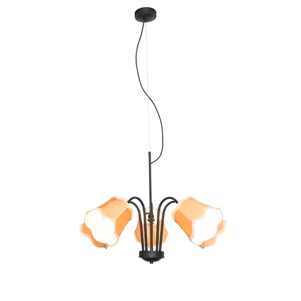 QAZQA Klassieke hanglamp zwart met lampenkap goud 5-lichts - Nona 2