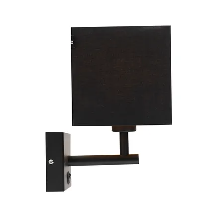 QAZQA Applique noire avec USB et abat-jour carré noir - Combi 1 5
