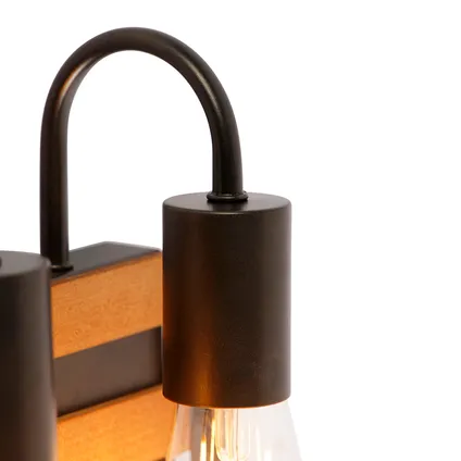 QAZQA Industriële wandlamp zwart met hout 2-lichts - Paleta Mai 5