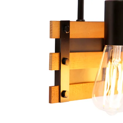 QAZQA Industriële wandlamp zwart met hout 2-lichts - Paleta Mai 6