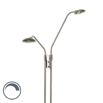 Moderne vloerlamp staal met leeslamp incl. LED - Eva