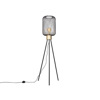 QAZQA Design vloerlamp zwart met goud - Mayelle 2