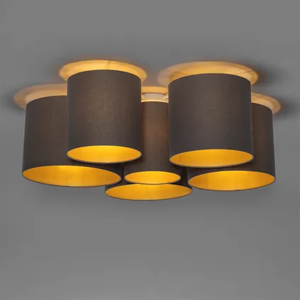 QAZQA Plafondlamp taupe met gouden binnenkant 6-lichts - Multidrum 9