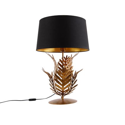 QAZQA Lampe de table or avec abat-jour en coton noir 40 cm - Botanica