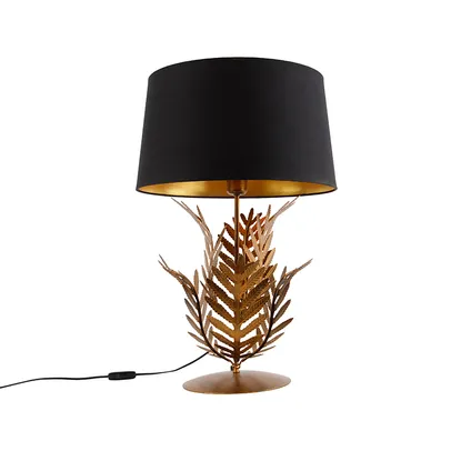 QAZQA Tafellamp goud 33 cm met katoenen kap zwart 40 cm - Botanica