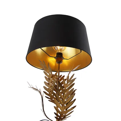 QAZQA Tafellamp goud 33 cm met katoenen kap zwart 40 cm - Botanica 3