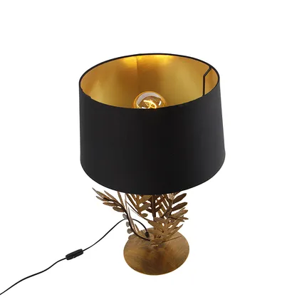 QAZQA Tafellamp goud 33 cm met katoenen kap zwart 40 cm - Botanica 4