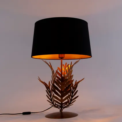 QAZQA Tafellamp goud 33 cm met katoenen kap zwart 40 cm - Botanica 10