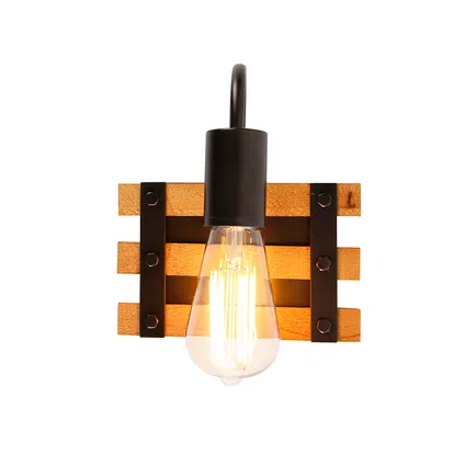 QAZQA Industriële wandlamp bruin met hout - Paleta Mai 7