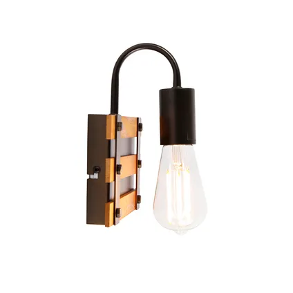 QAZQA Industriële wandlamp bruin met hout - Paleta Mai 8