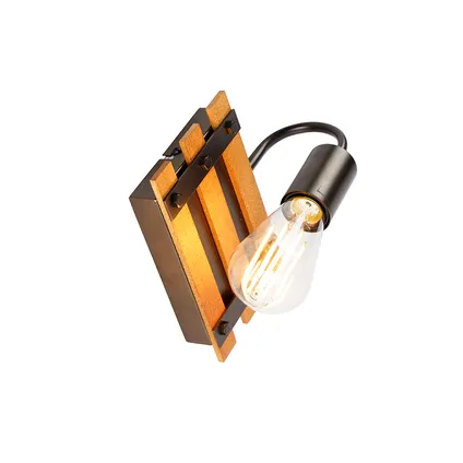 QAZQA Industriële wandlamp bruin met hout - Paleta Mai 9