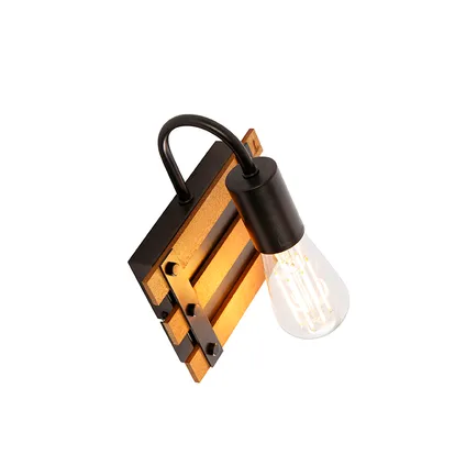 QAZQA Industriële wandlamp bruin met hout - Paleta Mai 10