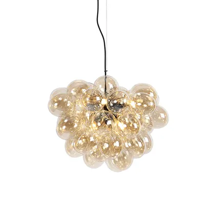 QAZQA Art Deco hanglamp zwart met Amber glas 8-lichts - Uvas 2
