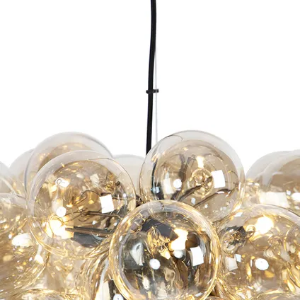 QAZQA Art Deco hanglamp zwart met Amber glas 8-lichts - Uvas 3