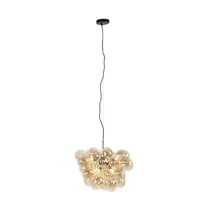 QAZQA Art Deco hanglamp zwart met Amber glas 8-lichts - Uvas 4