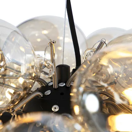 QAZQA Art Deco hanglamp zwart met Amber glas 8-lichts - Uvas 8