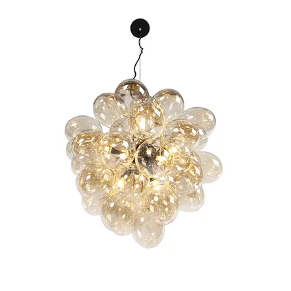 QAZQA Art Deco hanglamp zwart met Amber glas 8-lichts - Uvas 9