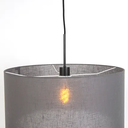 QAZQA Lampe à suspension moderne noire avec abat-jour gris 50 cm - Combi 1 2