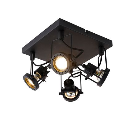 QAZQA Spot industriel noir 4 lumières - Suplux