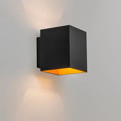 QAZQA Design wandlamp zwart en goud vierkant - Sola 2