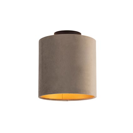 QAZQA Plafondlamp met velours kap taupe met goud 20 cm - Combi zwart