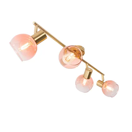 QAZQA Art Deco spot goud met roze glas 4-lichts - Vidro 8