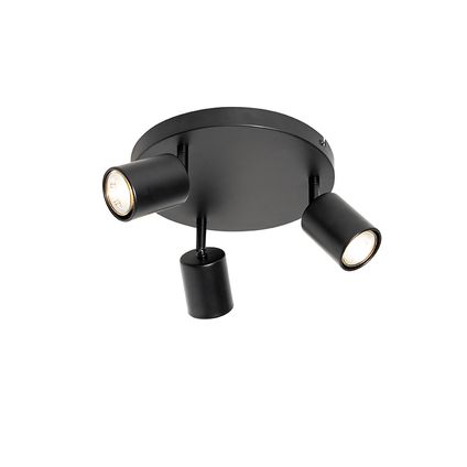 QAZQA Plafonnier moderne noir orientable rond 3 lumières - Java