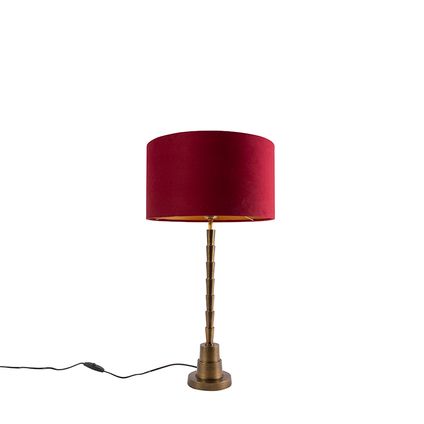QAZQA Lampe de table Art Déco bronze velours abat-jour rouge 35 cm - Pisos