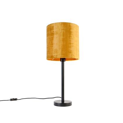 QAZQA Moderne tafellamp zwart met kap goud 25 cm - Simplo