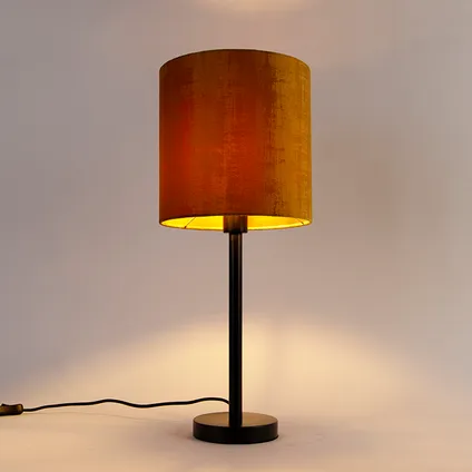 QAZQA Moderne tafellamp zwart met kap goud 25 cm - Simplo 10