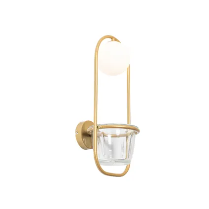 QAZQA Art deco wandlamp goud met wit glas - Isabella 9