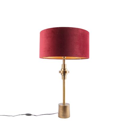 QAZQA Lampe de table Art Déco bronze velours abat-jour rouge 50 cm - Diverso
