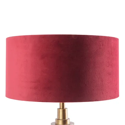 QAZQA Art Deco tafellamp brons velours kap rood 50 cm - Diverso 2
