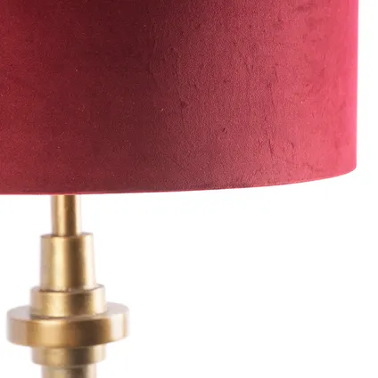 QAZQA Art Deco tafellamp brons velours kap rood 50 cm - Diverso 3