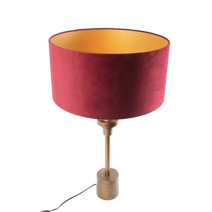 QAZQA Art Deco tafellamp brons velours kap rood 50 cm - Diverso 6