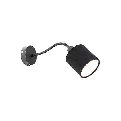 QAZQA Applique noire avec abat-jour interrupteur noir et bras flexible - Merwe