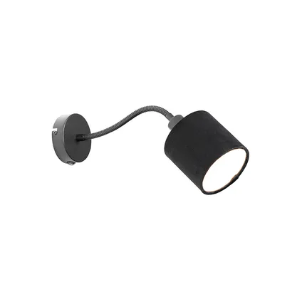 QAZQA Applique noire avec abat-jour interrupteur noir et bras flexible - Merwe 2