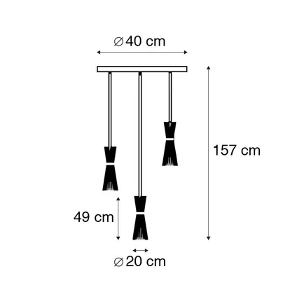 QAZQA Landelijke hanglamp zwart rond 3-lichts - Broom 4