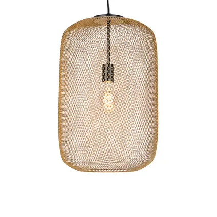 QAZQA Lampe moderne noire avec suspension dorée - Bliss Mesh