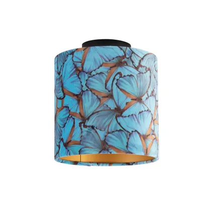 QAZQA Plafondlamp met velours kap vlinders met goud 20 cm - Combi zwart 10