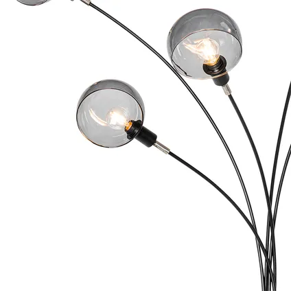 QAZQA Lampadaire design noir avec verre fumé 5 lumières - Sixties Marmo 7