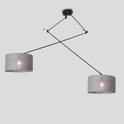 QAZQA Lampe suspendue noir avec abat-jour 35 cm gris réglable - Blitz II 2