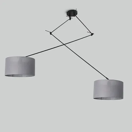 QAZQA Lampe suspendue noir avec abat-jour 35 cm gris réglable - Blitz II 10