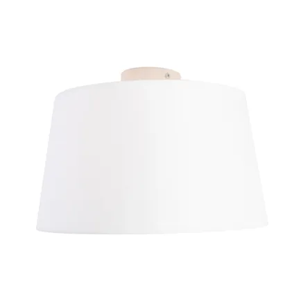 QAZQA Plafondlamp met linnen kap wit 35 cm - Combi wit