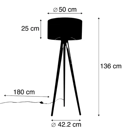 QAZQA Vloerlamp tripod zwart met kap wit 50 cm - Tripod Classic 4