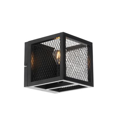 QAZQA Industriële wandlamp zwart met gaas - Cage