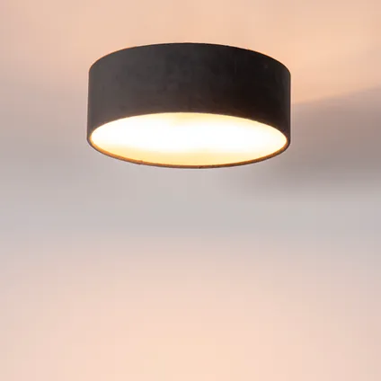 QAZQA Moderne plafondlamp grijs 30 cm met gouden binnenkant - Drum 10