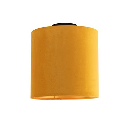 QAZQA Plafondlamp met velours kap oker met goud 25 cm - Combi zwart