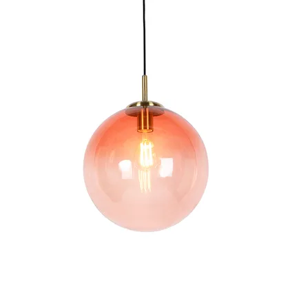 QAZQA Art deco hanglamp messing met roze glas 33 cm - Pallon 2