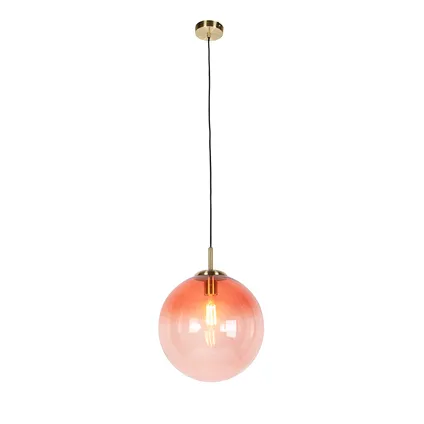 QAZQA Art deco hanglamp messing met roze glas 33 cm - Pallon 3